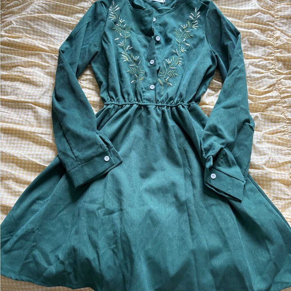 Teal Embroidered Long Sleeve mini Dress